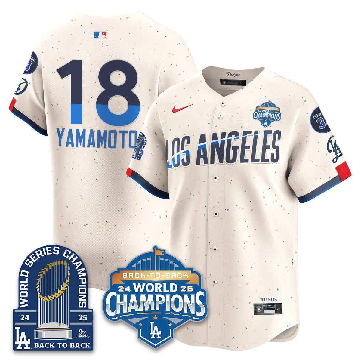 LAD 2025 World Series Champions  Gold Jersey - 9x Champs - Stitched