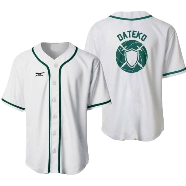 Dateko Volleyball Team Jersey - Authentic Anime-Inspired Sportswear, White/Green, Unisex