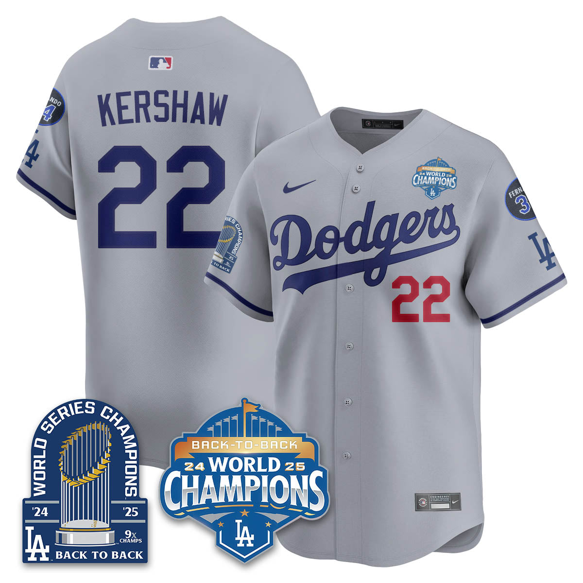 LAD 2025 World Series Champions  Gold Jersey - 9x Champs - Stitched