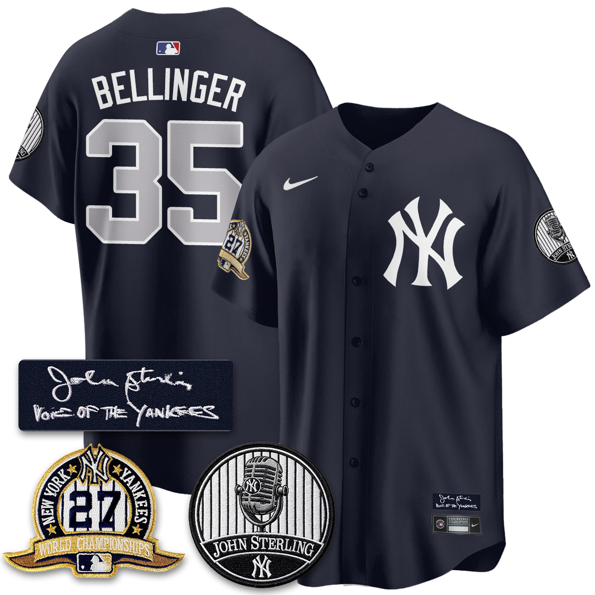 NYY John Sterling Tribute Patch Vapor Premier Limited Jersey - Stitched