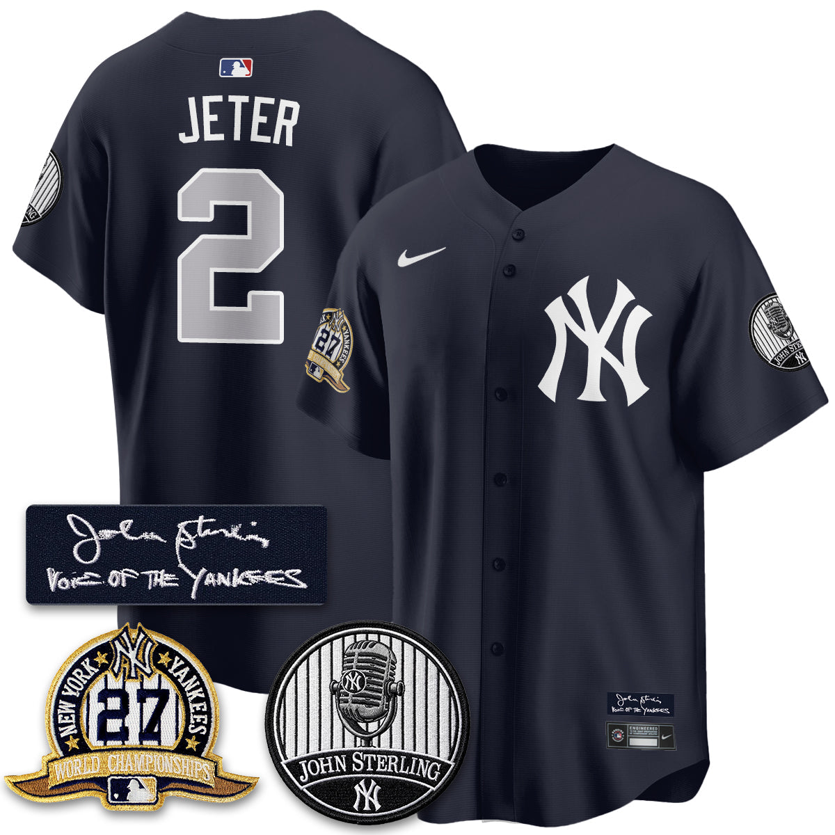 NYY John Sterling Tribute Patch Vapor Premier Limited Jersey - Stitched