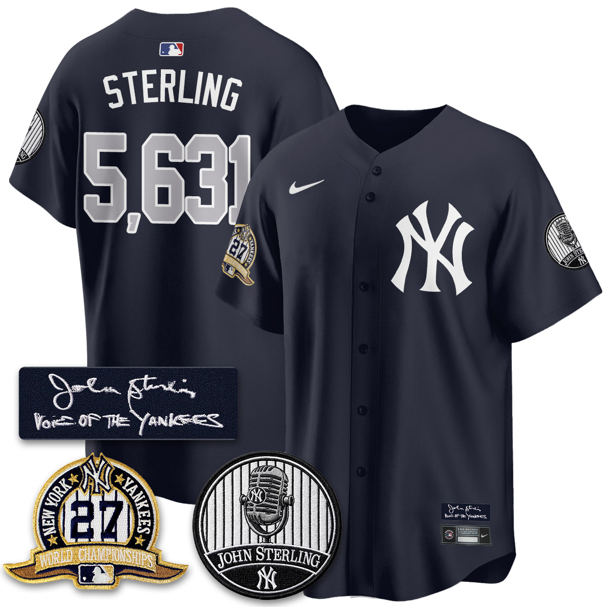 NYY John Sterling Tribute Patch Vapor Premier Limited Jersey - Stitched