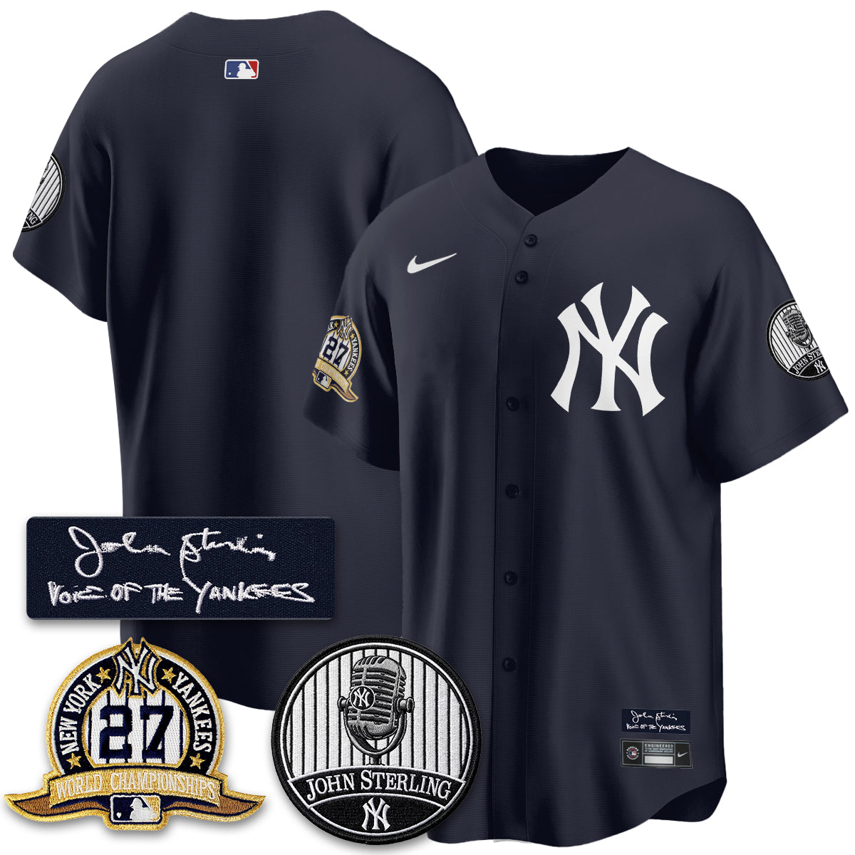 NYY John Sterling Tribute Patch Vapor Premier Limited Jersey - Stitched