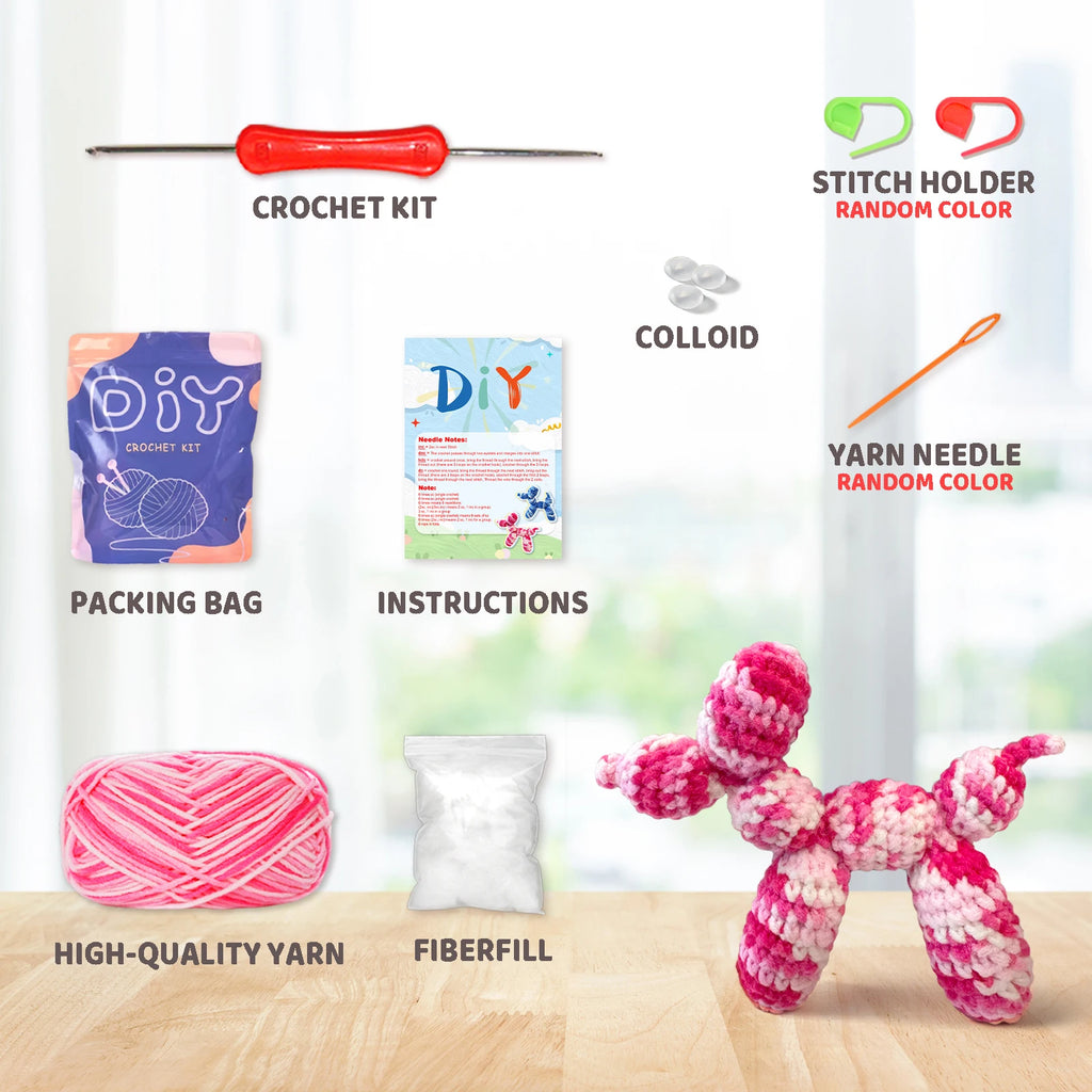YAMAXIN Balloon Dog Crochet Needle DIY Kit for Beginners Easy Craft Tool Set for Arts And Knitting