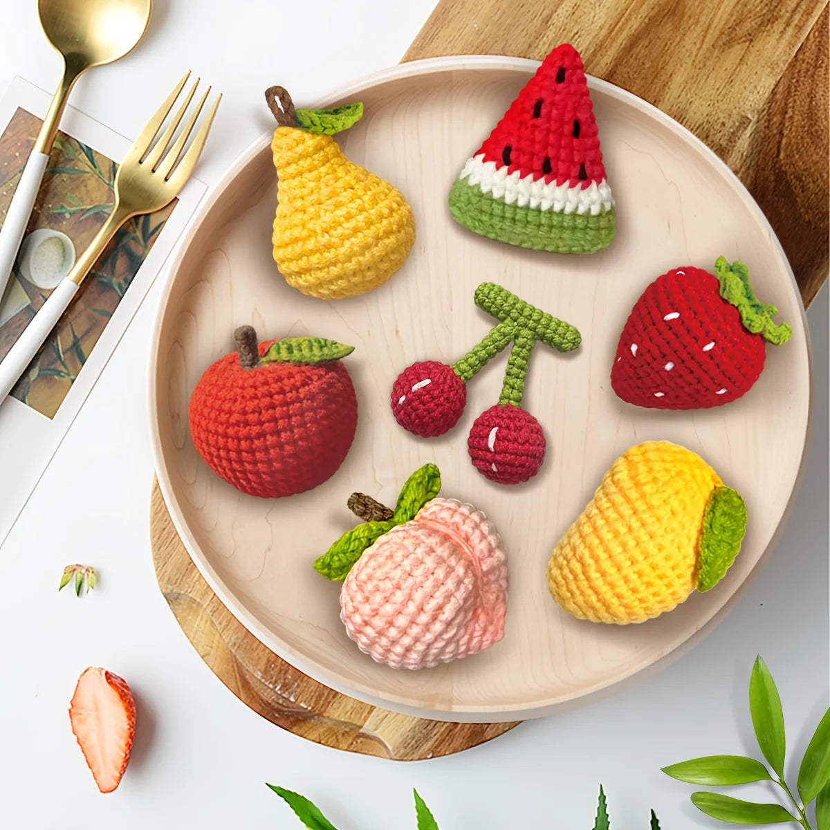 7pcs Fruit Crochet Kit, Amigurumi Knitting Kit, Including Yarn, Hook, Step-by-Step Video Tutorials And Instruction