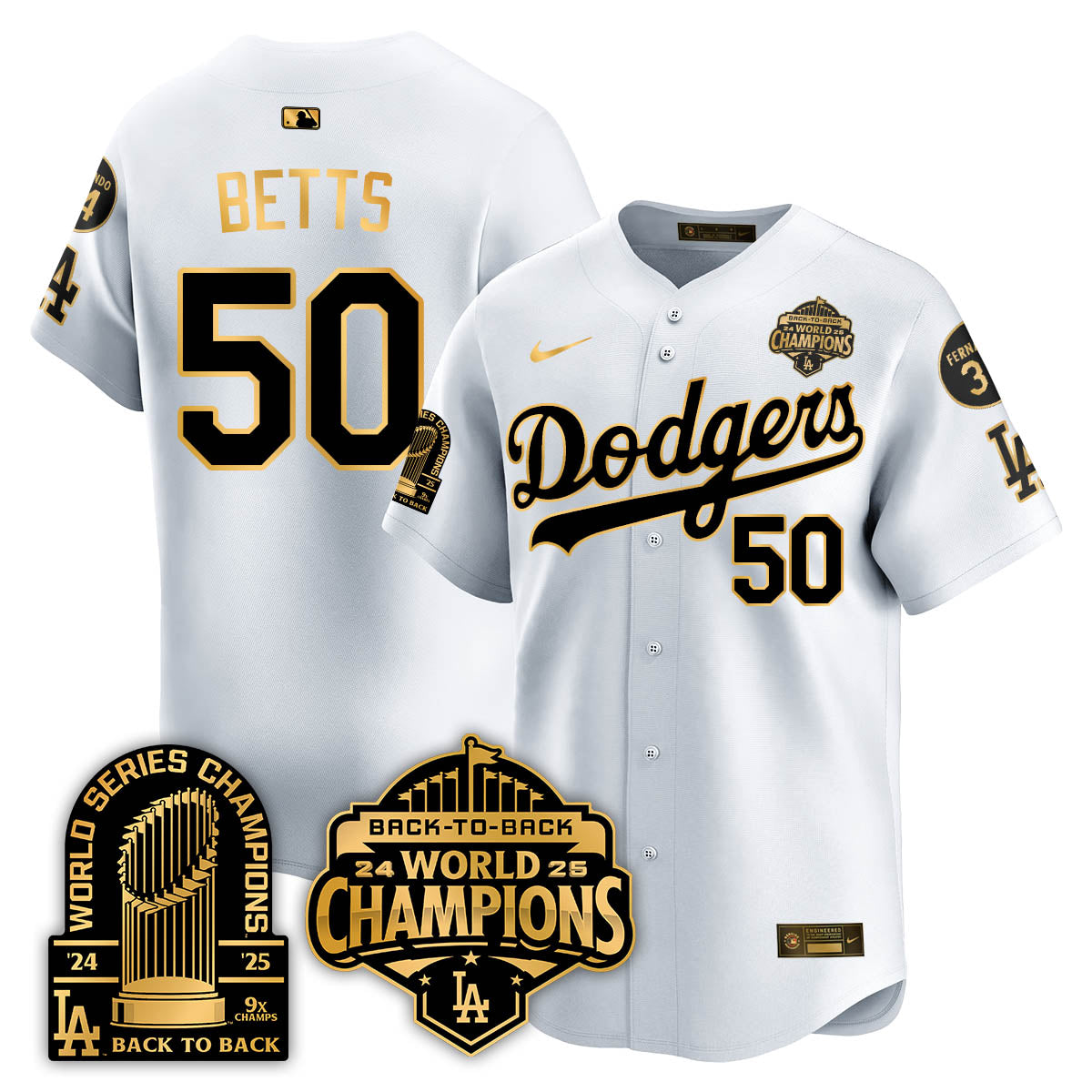 LAD 2025 World Series Champions  Gold Jersey - 9x Champs - Stitched