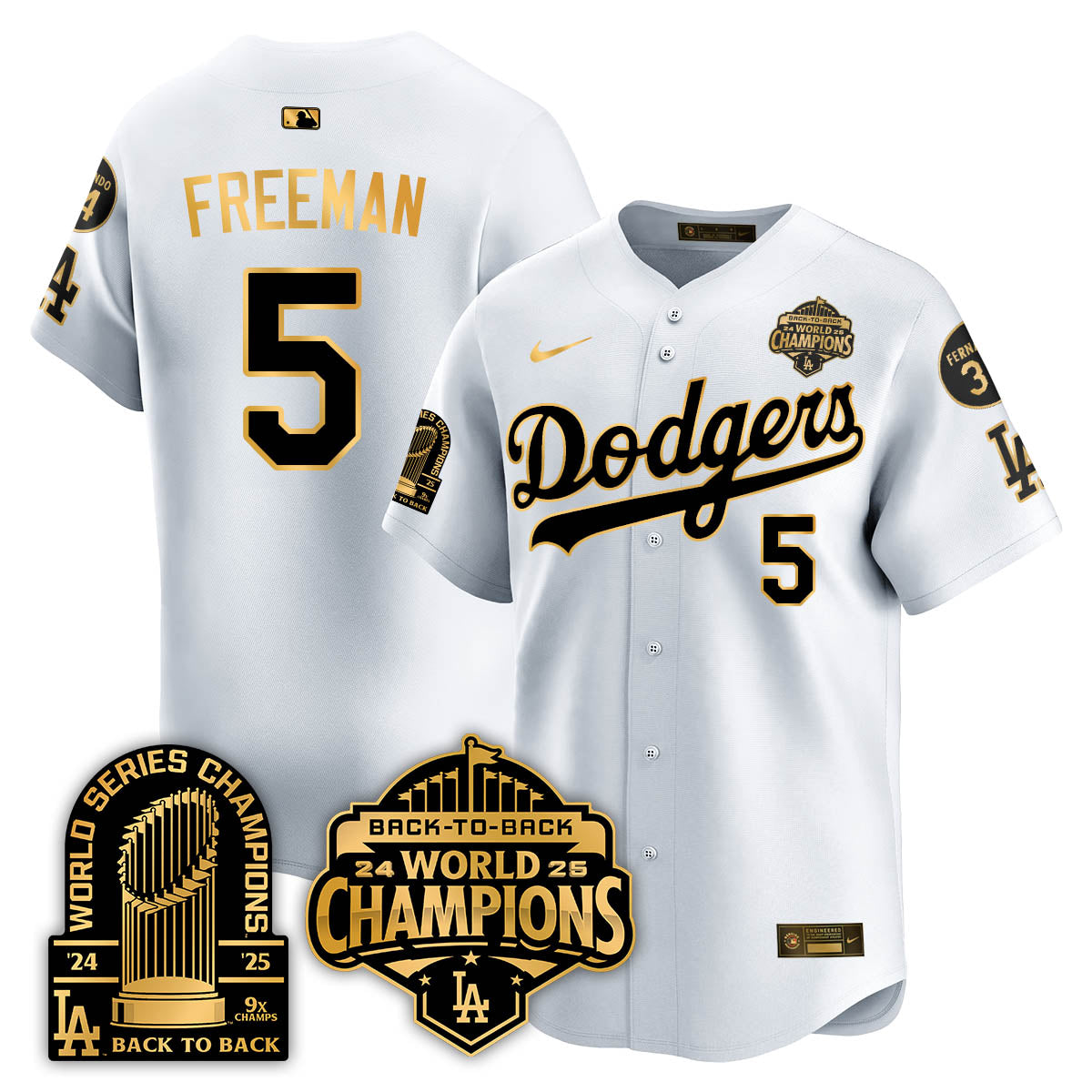 LAD 2025 World Series Champions  Gold Jersey - 9x Champs - Stitched