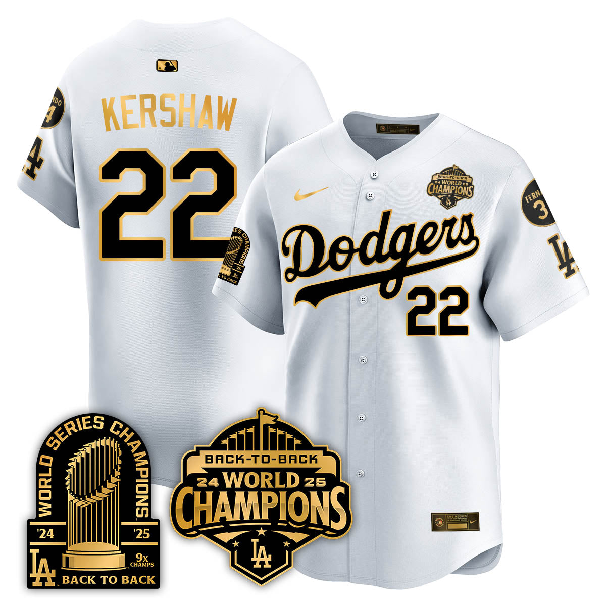 LAD 2025 World Series Champions  Gold Jersey - 9x Champs - Stitched
