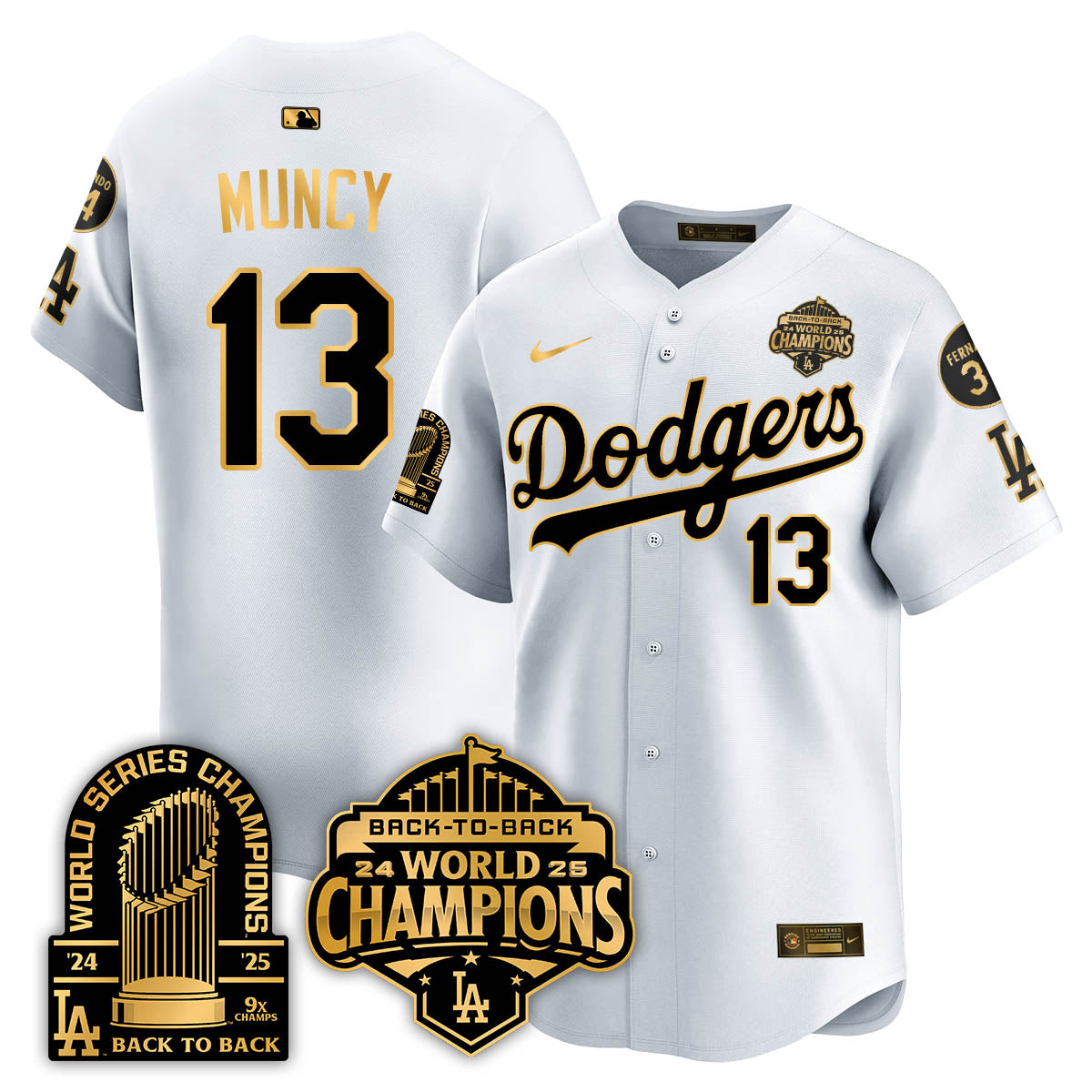LAD 2025 World Series Champions  Gold Jersey - 9x Champs - Stitched