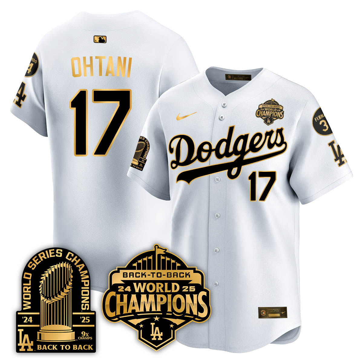 LAD 2025 World Series Champions  Gold Jersey - 9x Champs - Stitched