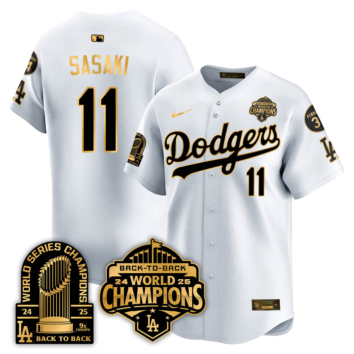 LAD 2025 World Series Champions  Gold Jersey - 9x Champs - Stitched