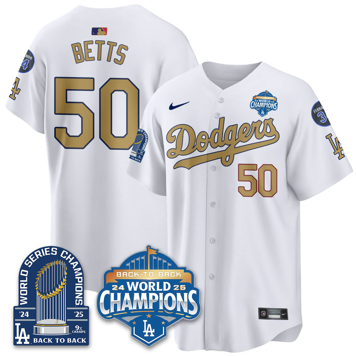 LAD 2025 World Series Champions  Gold Jersey - 9x Champs - Stitched