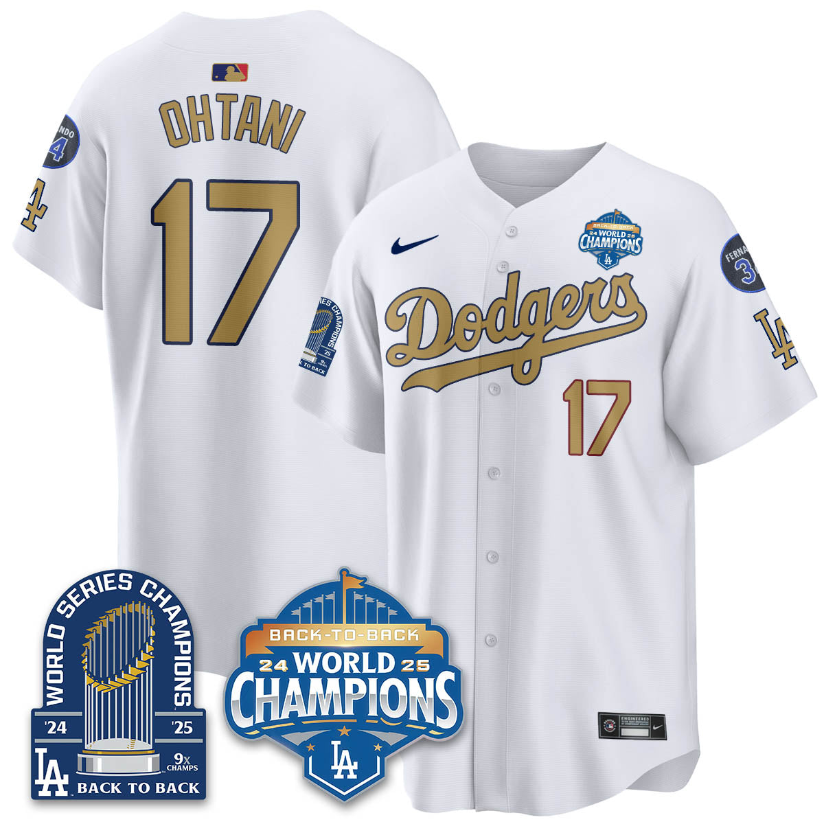 LAD 2025 World Series Champions  Gold Jersey - 9x Champs - Stitched