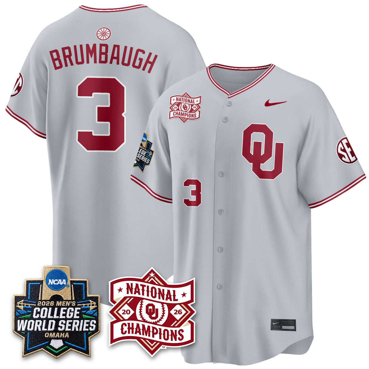 OU 2026 NCAA Baseball College World Series Champions Vapor Jersey - Stitched