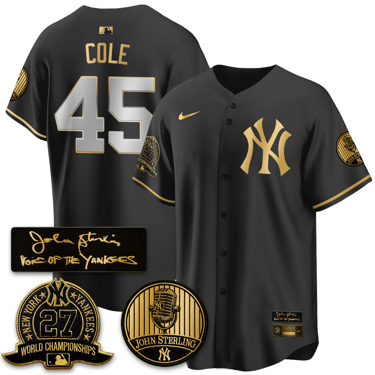 NYY John Sterling Tribute Patch Vapor Premier Limited Jersey - Stitched