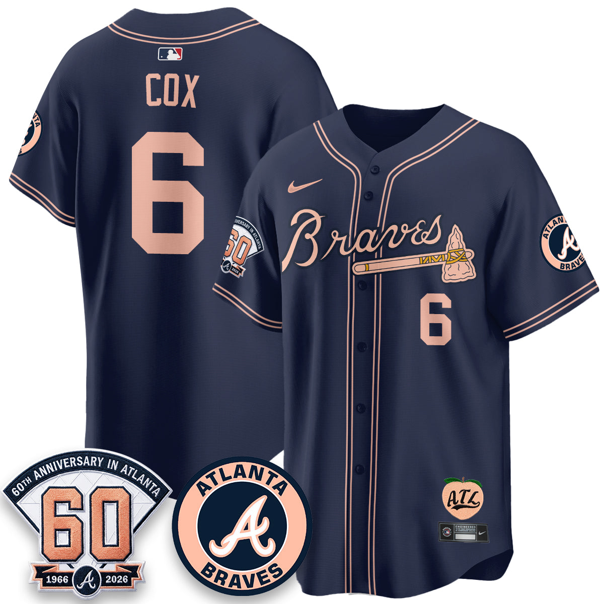 ATL 60th Anniversary Peach Edition Vapor Premier Limited Jersey - Stitched (28)