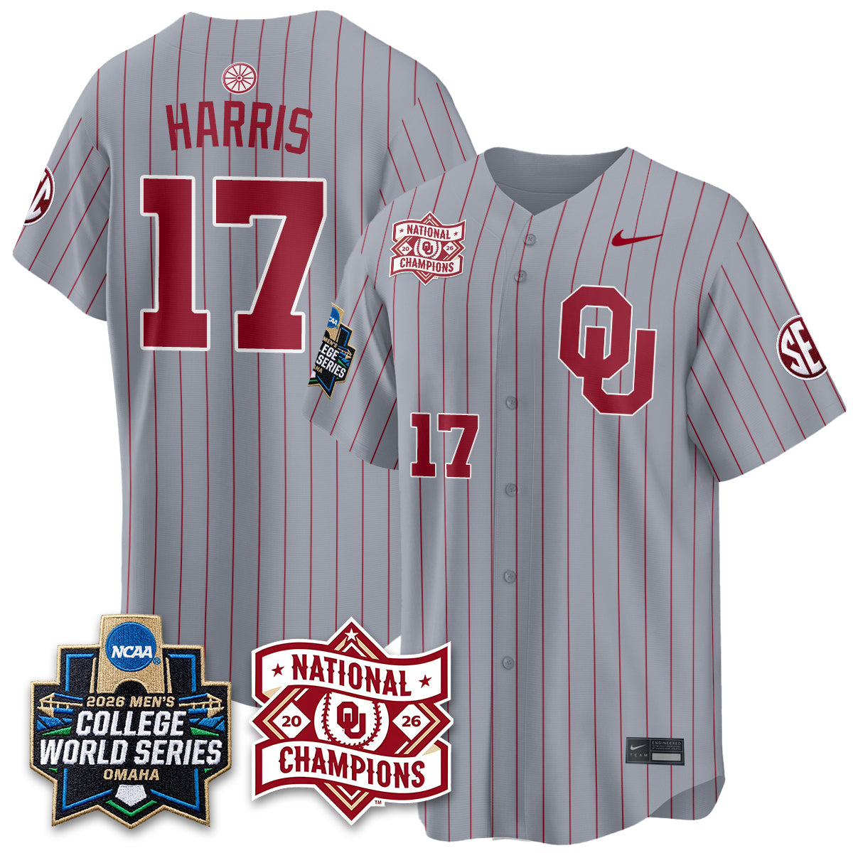 OU 2026 NCAA Baseball College World Series Champions Vapor White Jersey - Stitched