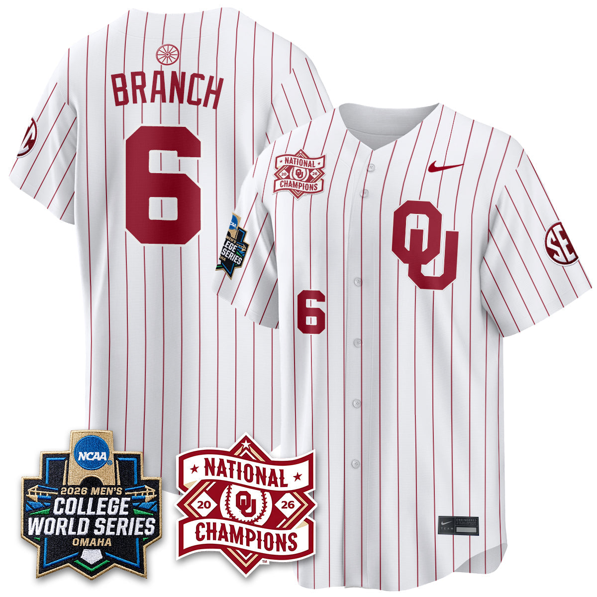 OU 2026 NCAA Baseball College World Series Champions Vapor White Jersey - Stitched