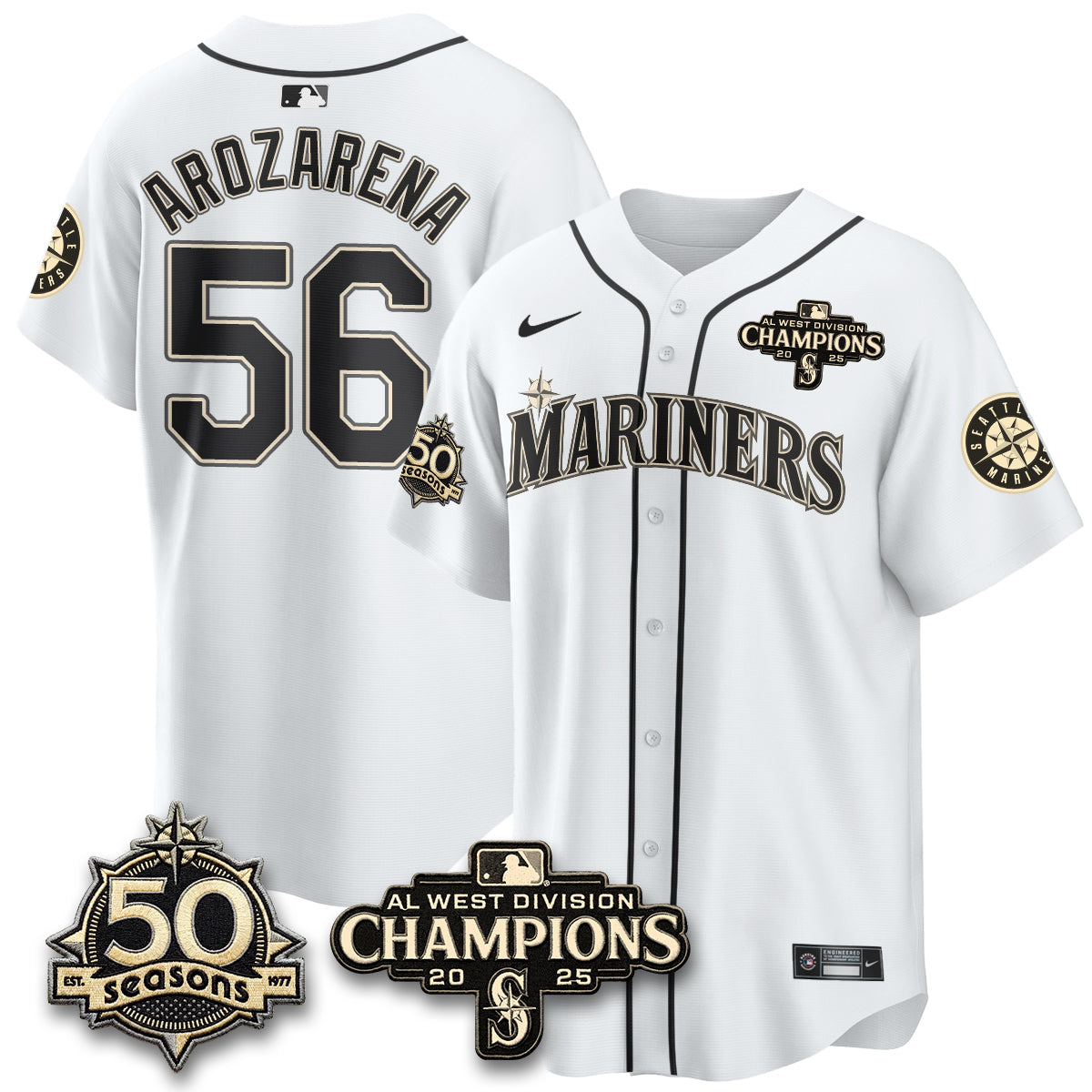 SEA Limited Throwback Cream Jersey - 50th Anniversary & AL West Division Champions - Stitched