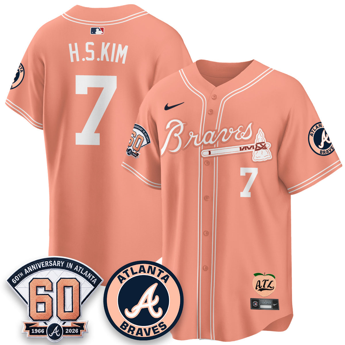 ATL 60th Anniversary Peach Edition Vapor Premier Limited Jersey - Stitched (28)