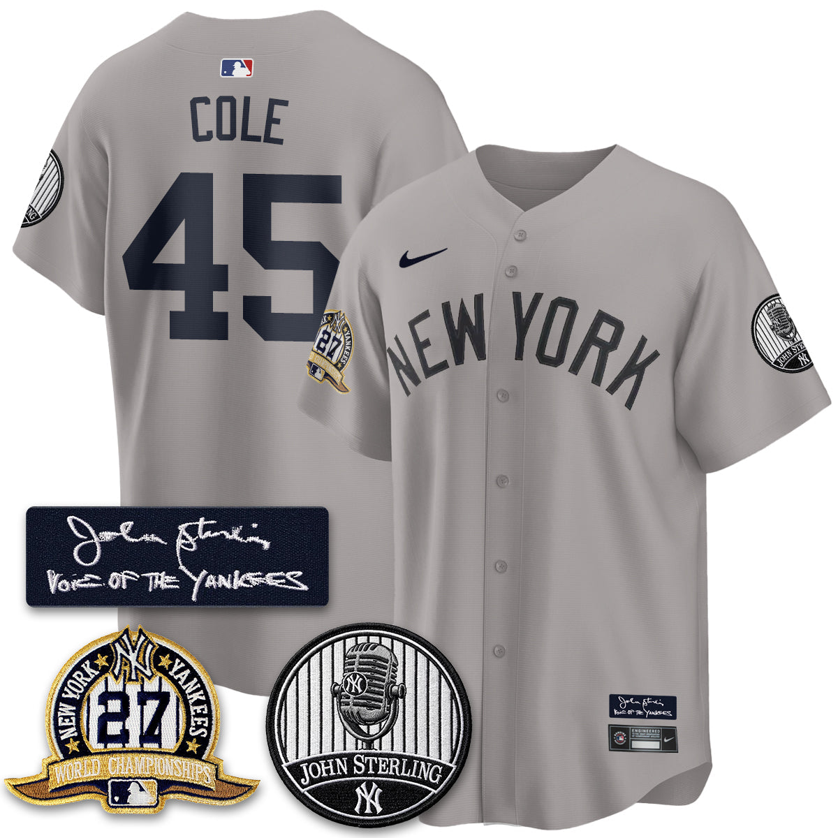 NYY John Sterling Tribute Patch Vapor Premier Limited Jersey - Stitched