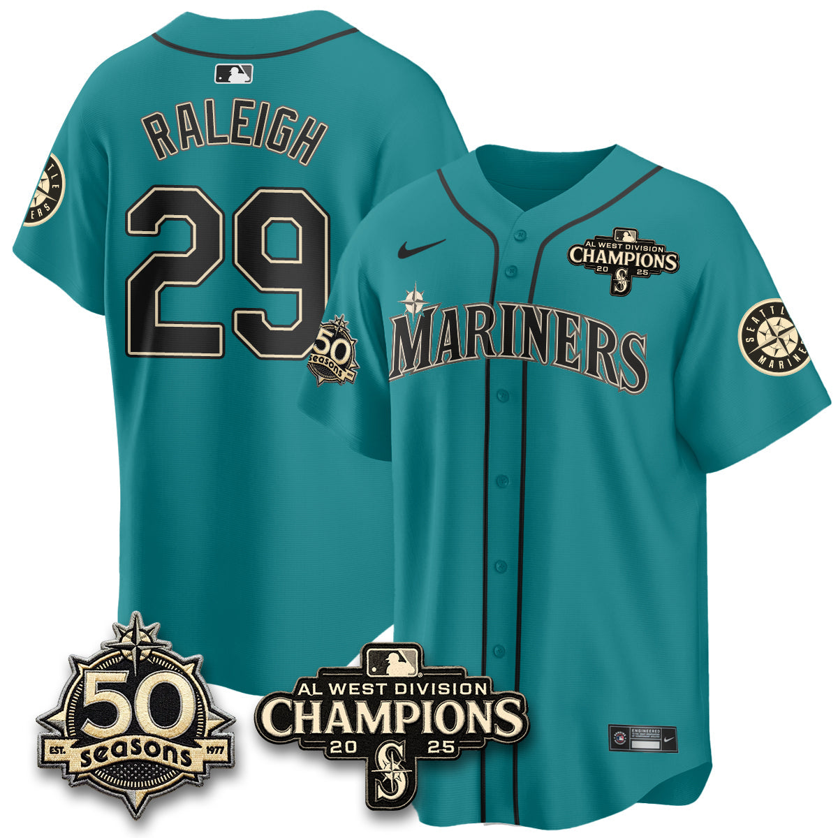 SEA Limited Throwback Cream Jersey - 50th Anniversary & AL West Division Champions - Stitched