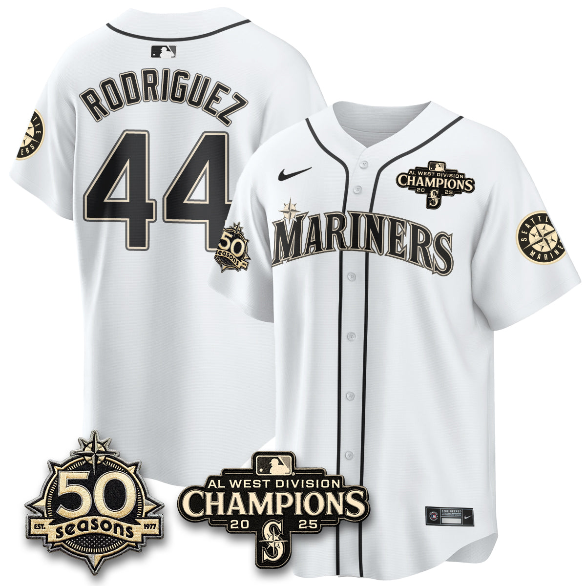 SEA Limited Throwback Cream Jersey - 50th Anniversary & AL West Division Champions - Stitched
