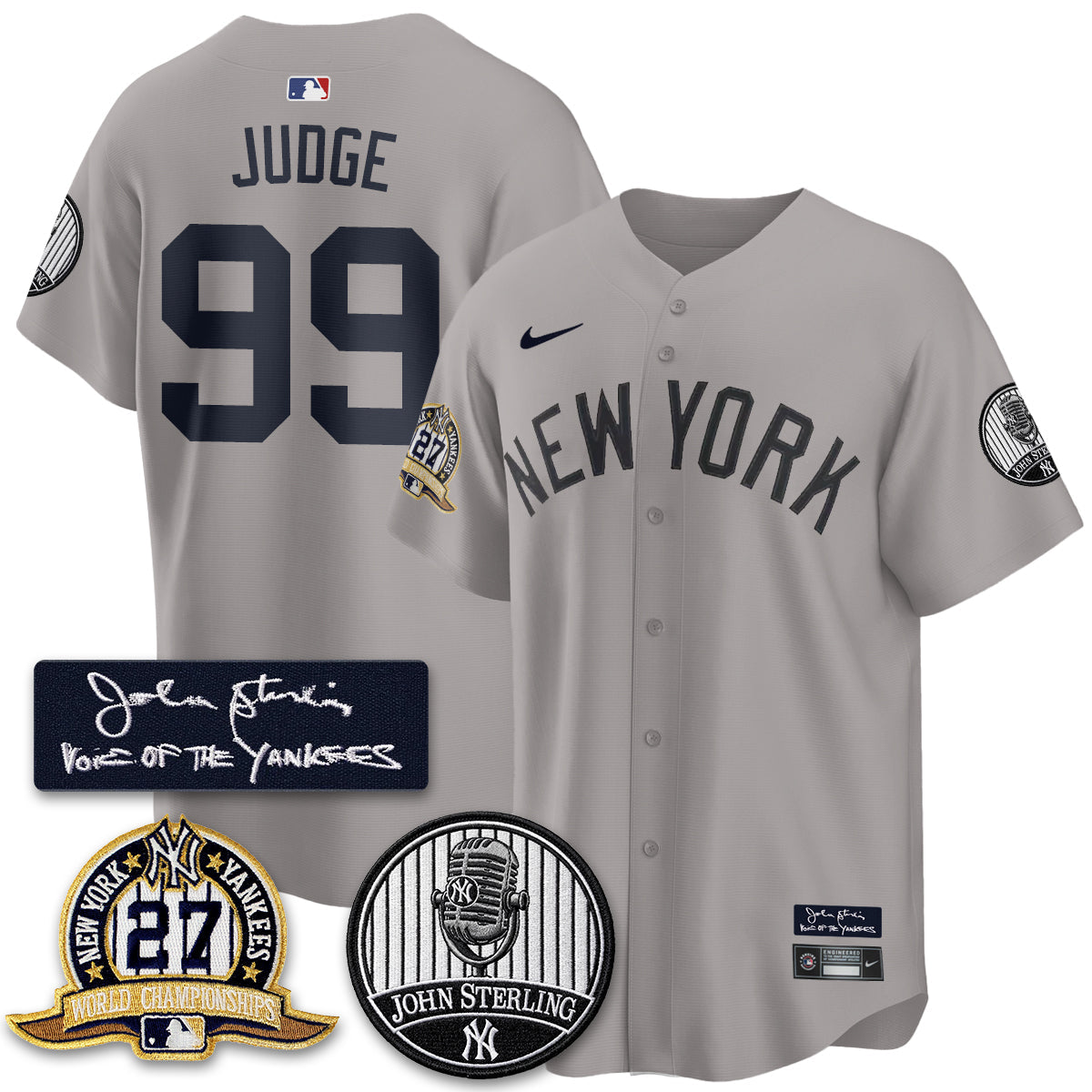 NYY John Sterling Tribute Patch Vapor Premier Limited Jersey - Stitched