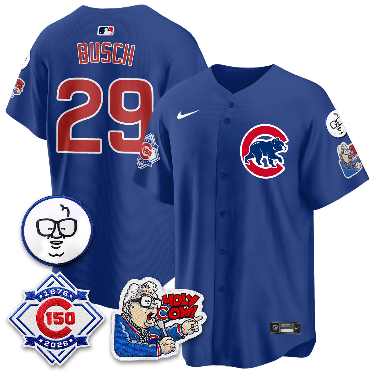 CHC 150th Anniversary Harry Caray Holy Cow Limited Blue Jersey - Stitched V2