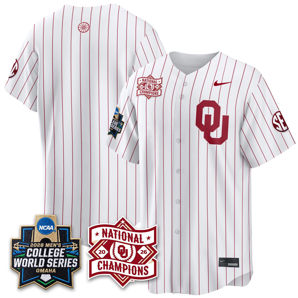 OU 2026 NCAA Baseball College World Series Champions Vapor White Jersey - Stitched