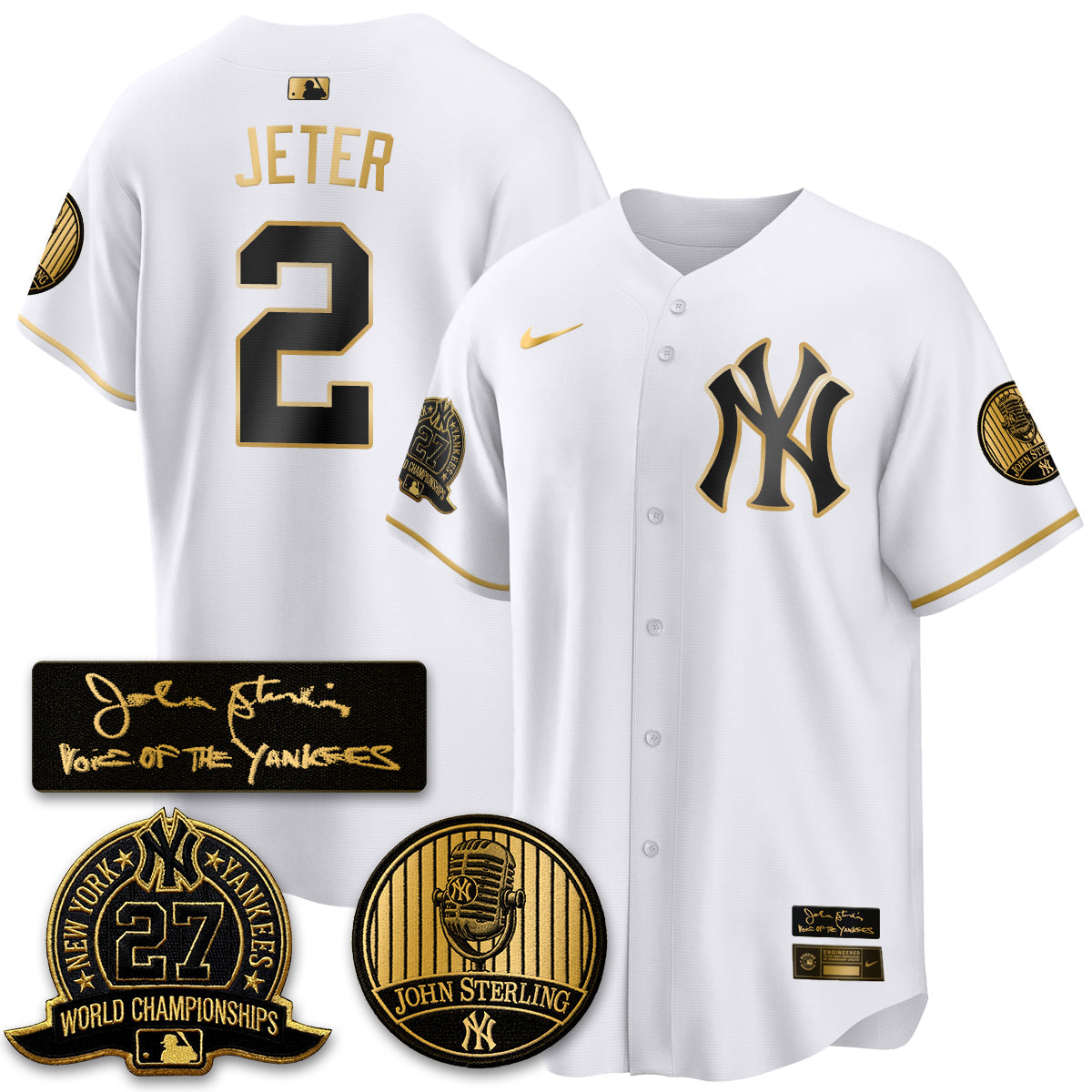 NYY John Sterling Tribute Patch Limited Gold Jersey - Stitched