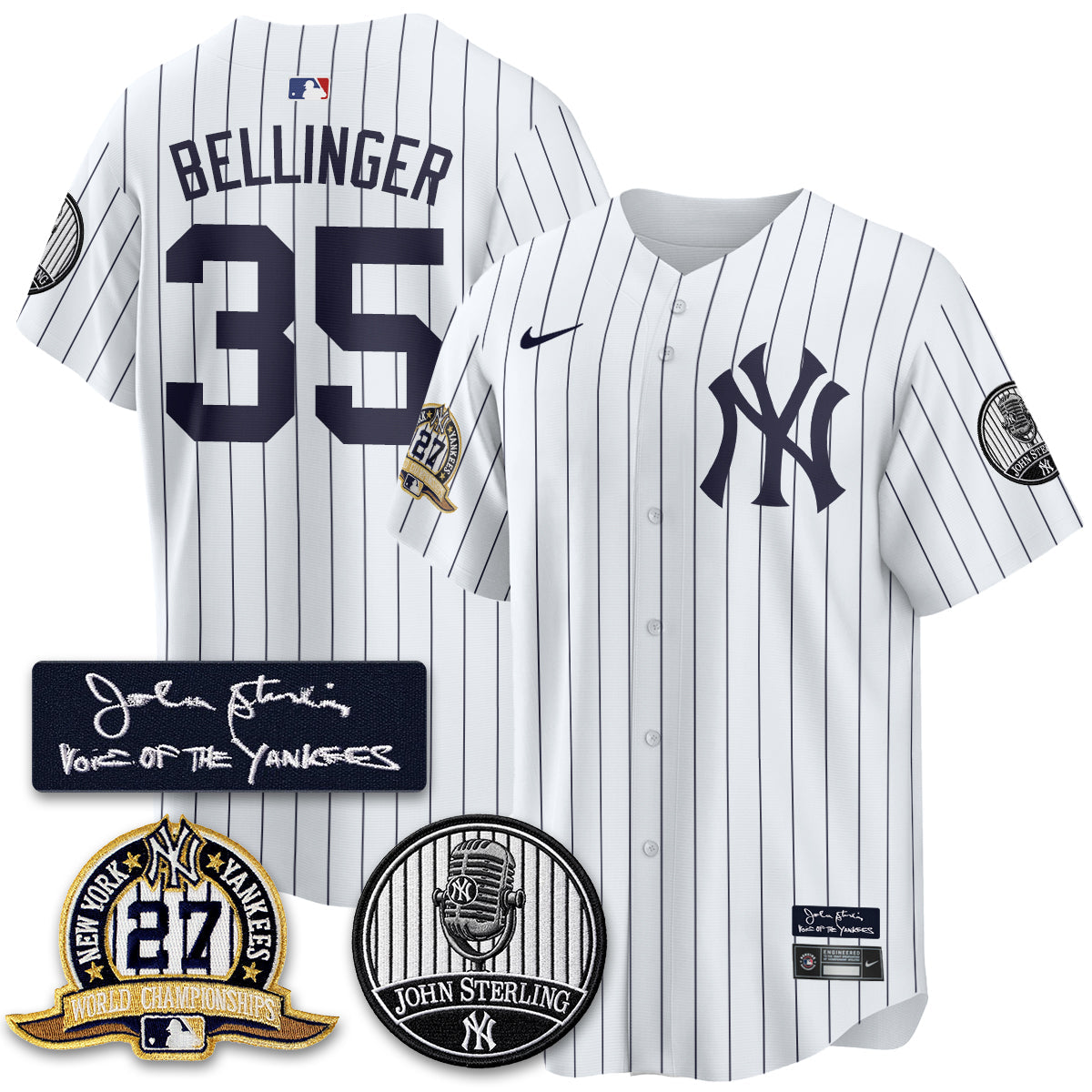 NYY John Sterling Tribute Patch Vapor Premier Limited Jersey - Stitched