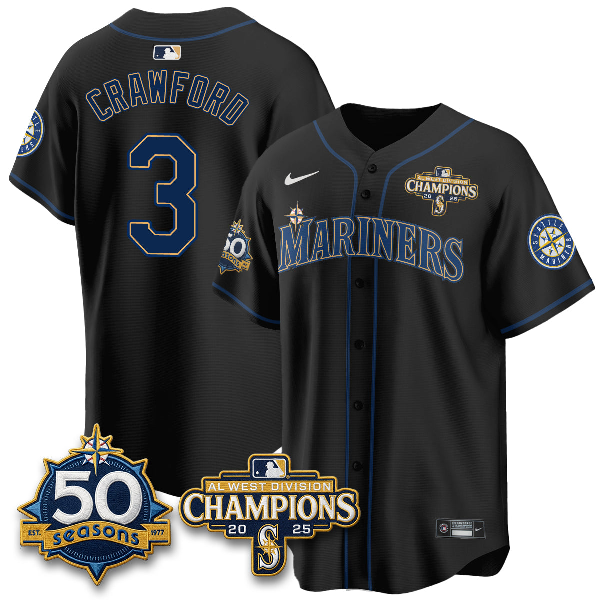 SEA 50th Anniversary Black Out Style Vapor Premier Limited Jersey - Stitched