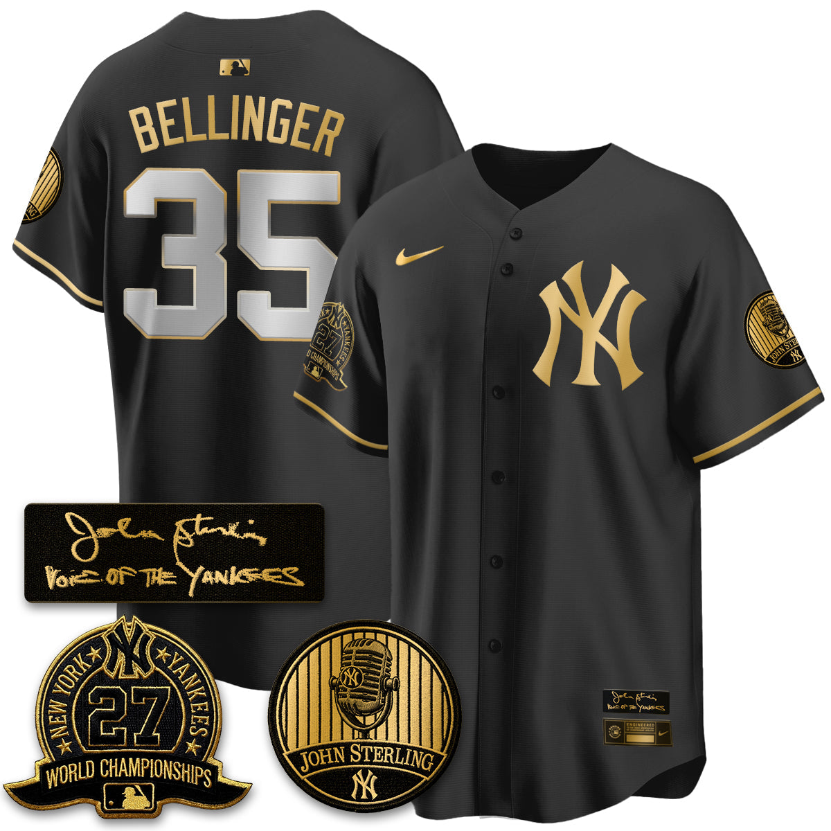 NYY John Sterling Tribute Patch Vapor Premier Limited Jersey - Stitched