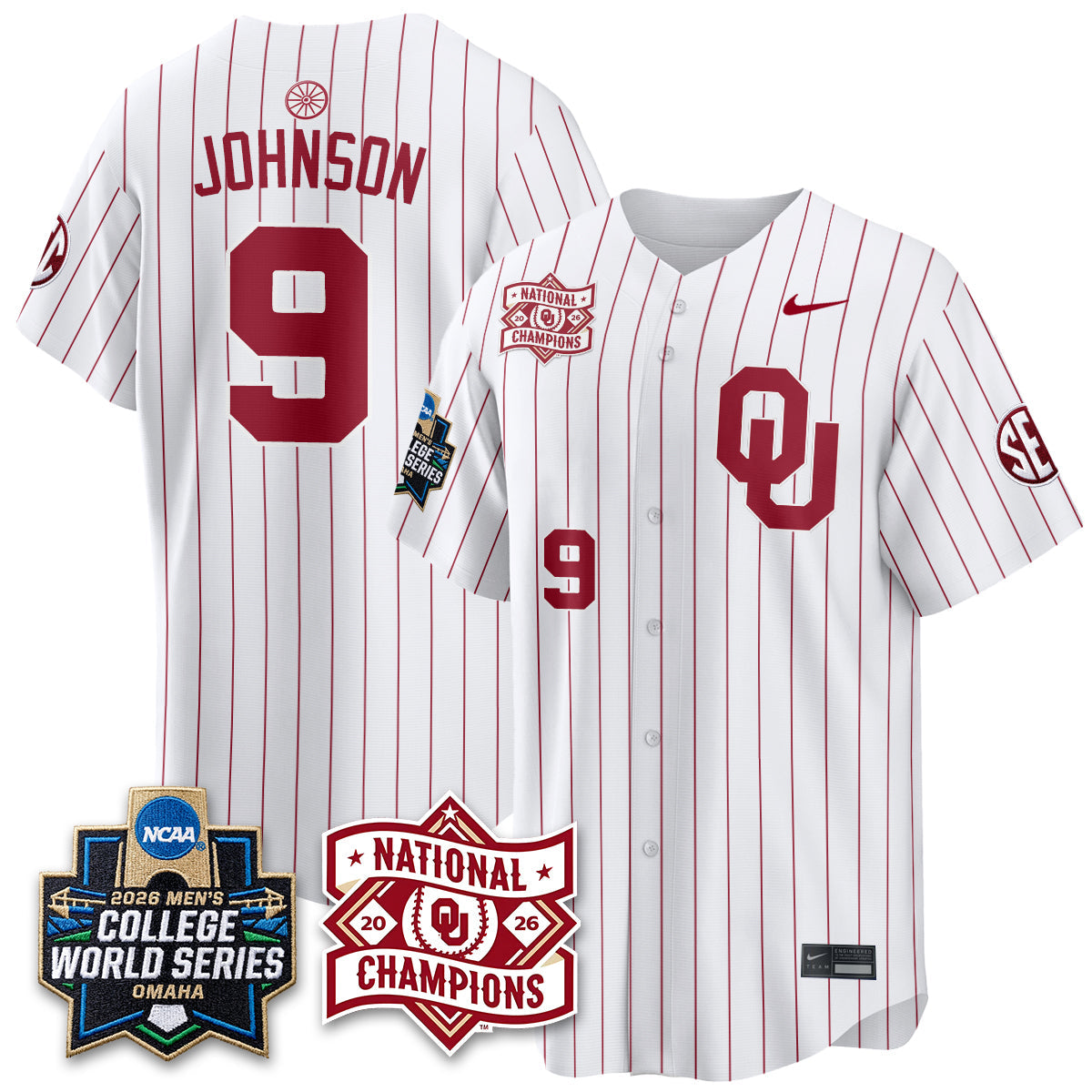 OU 2026 NCAA Baseball College World Series Champions Vapor White Jersey - Stitched