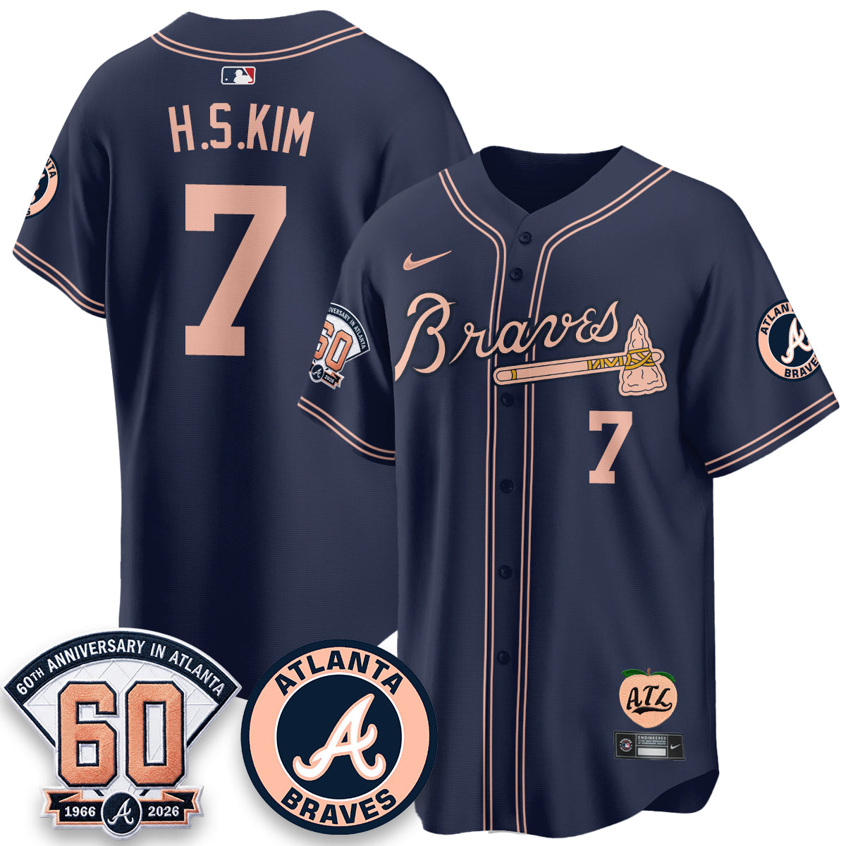 ATL 60th Anniversary Peach Edition Vapor Premier Limited Jersey - Stitched (28)