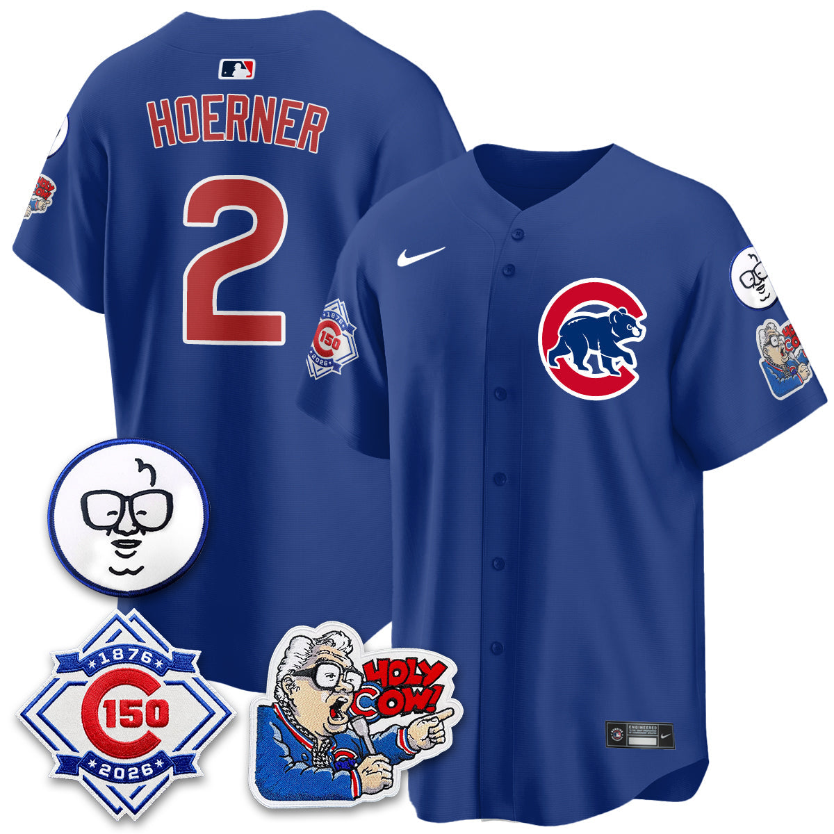 CHC 150th Anniversary Harry Caray Holy Cow Limited Blue Jersey - Stitched V2