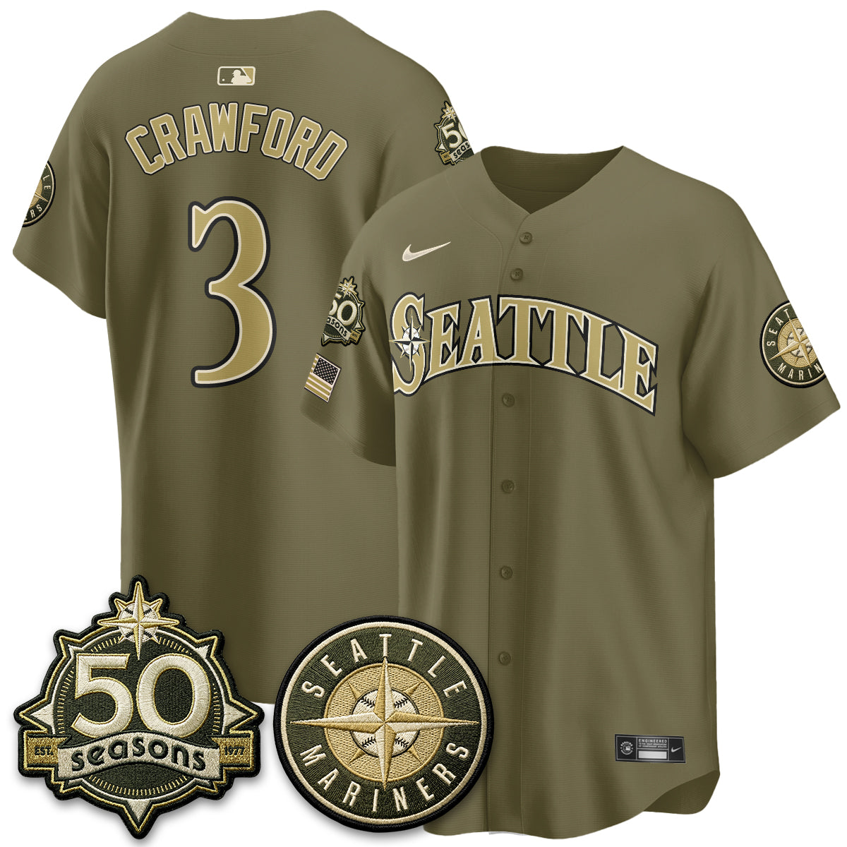 SEA New Era Olive 2026 Armed Forces Day Jersey - Stitched