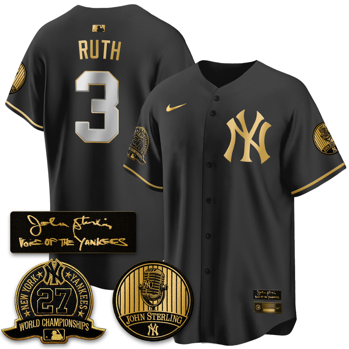 NYY John Sterling Tribute Patch Vapor Premier Limited Jersey - Stitched