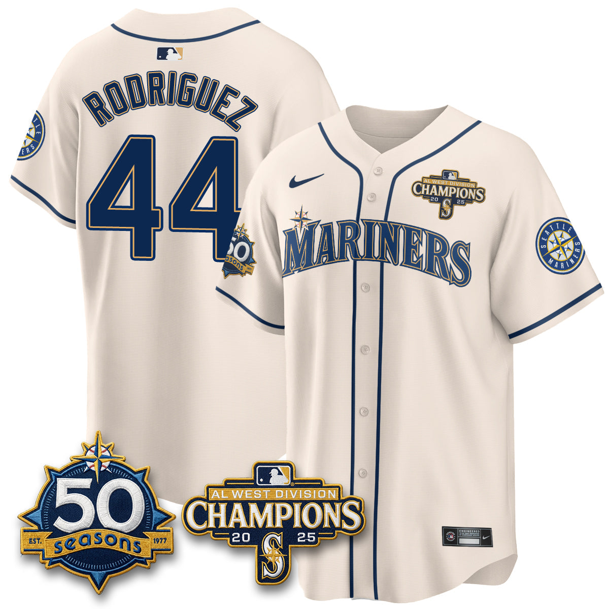 SEA Limited Throwback Cream Jersey - 50th Anniversary & AL West Division Champions - Stitched