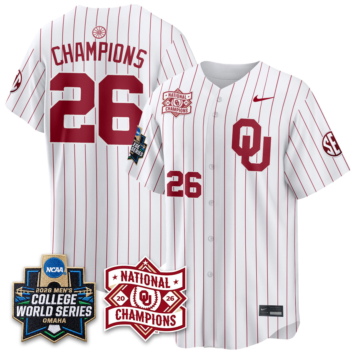 OU 2026 NCAA Baseball College World Series Champions Vapor Jersey - Stitched