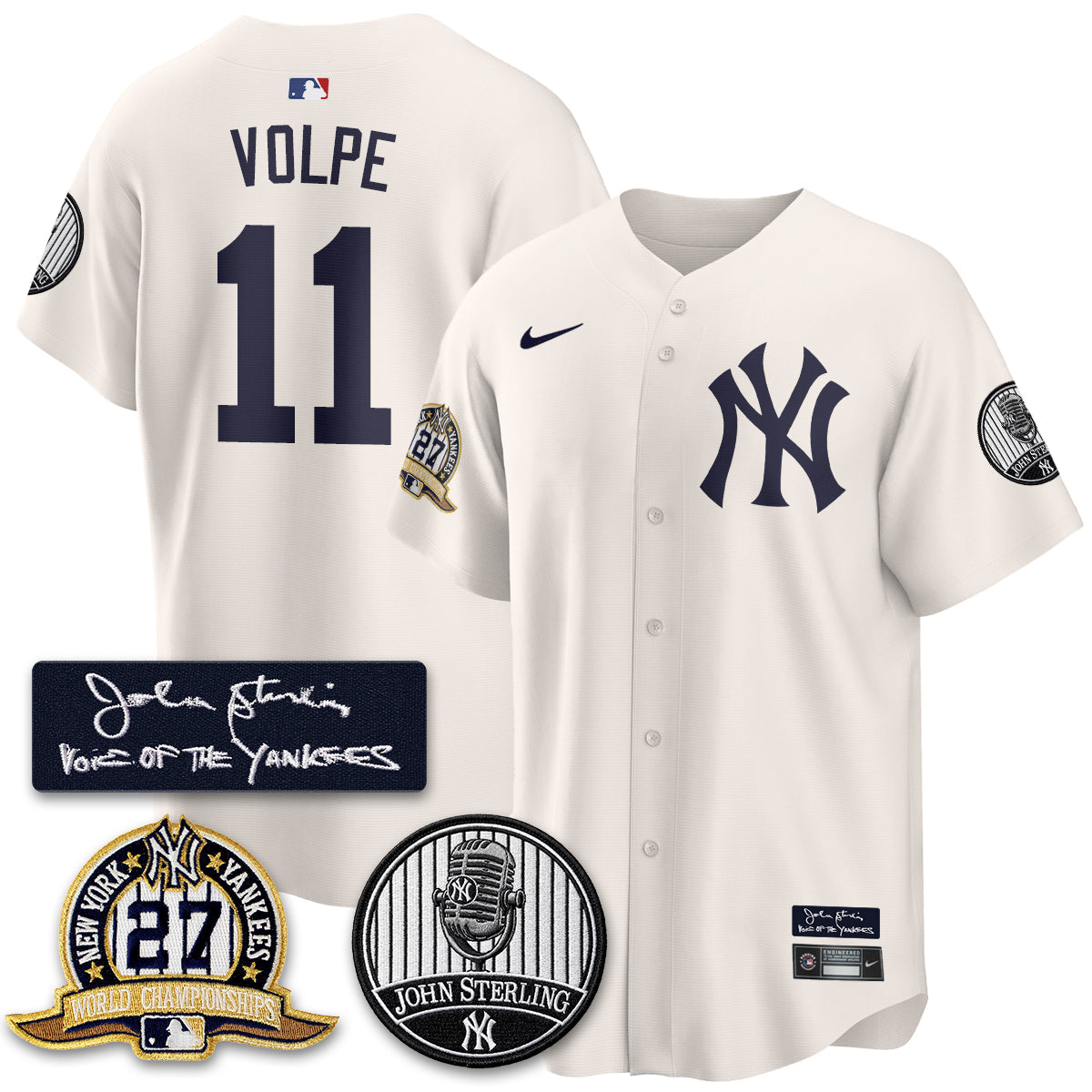 NYY John Sterling Tribute Patch Vapor Premier Limited Jersey - Stitched