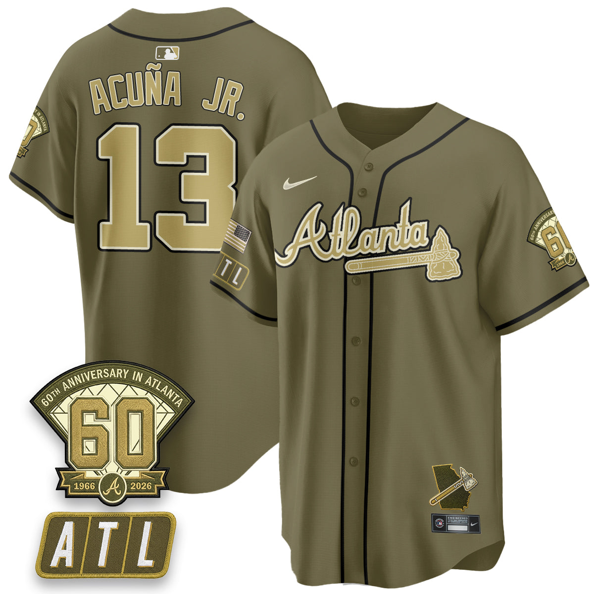 ATL New Era Olive 2026 Armed Forces Day Vapor Limited Jersey - Stitched