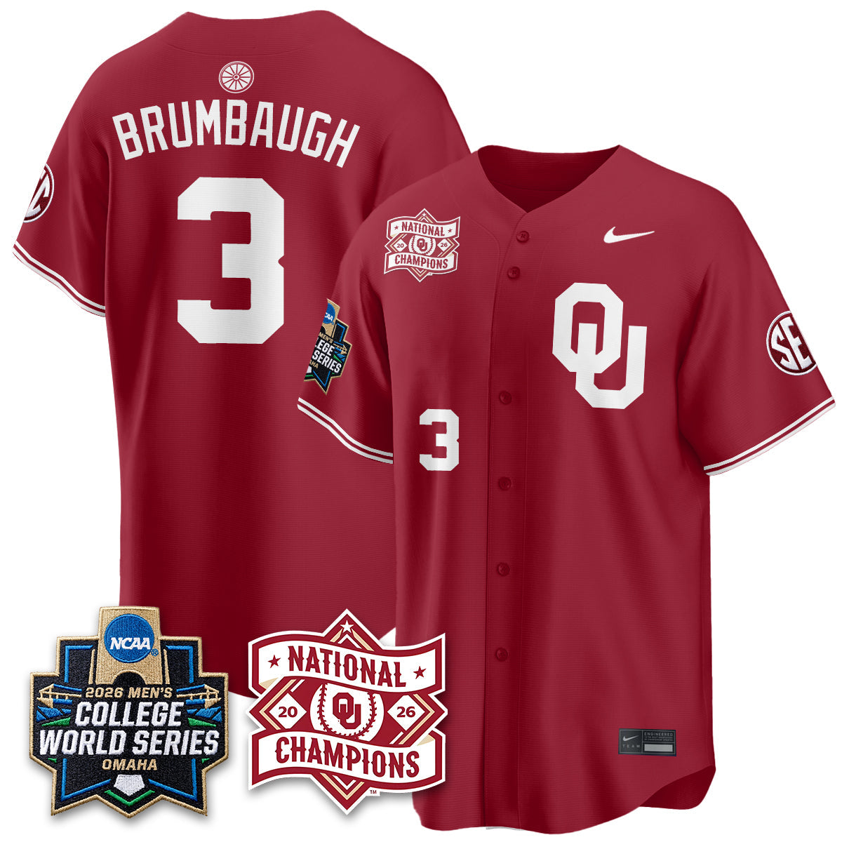 OU 2026 NCAA Baseball College World Series Champions Vapor Jersey - Stitched