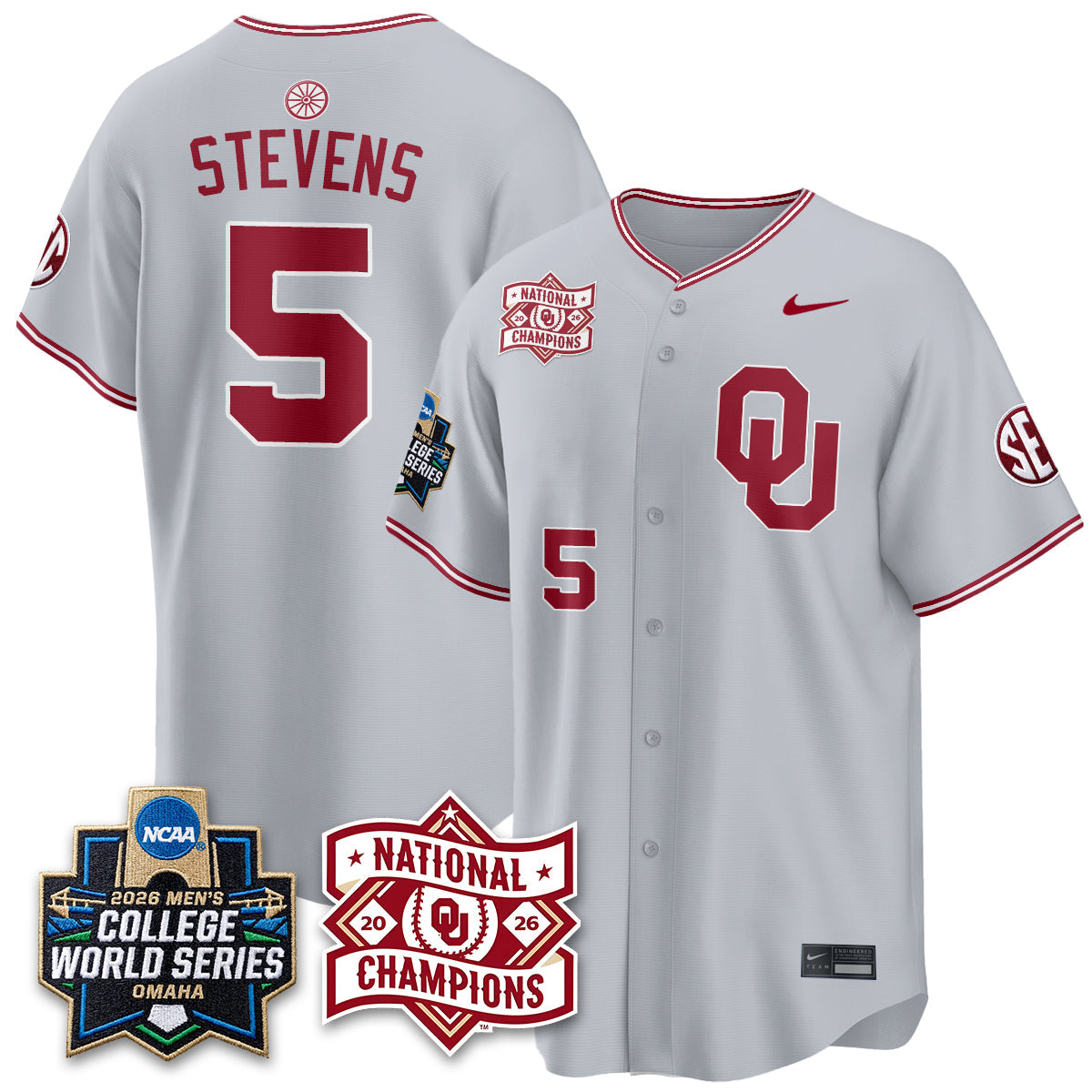OU 2026 NCAA Baseball College World Series Champions Vapor White Jersey - Stitched