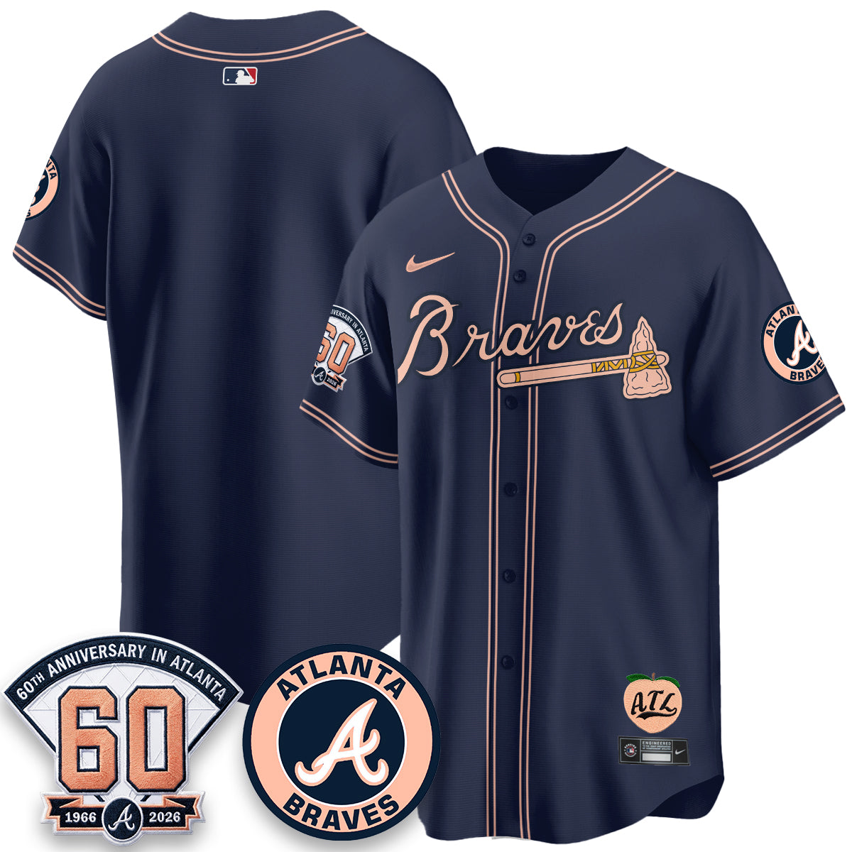 ATL 60th Anniversary Peach Edition Vapor Premier Limited Jersey - Stitched (28)