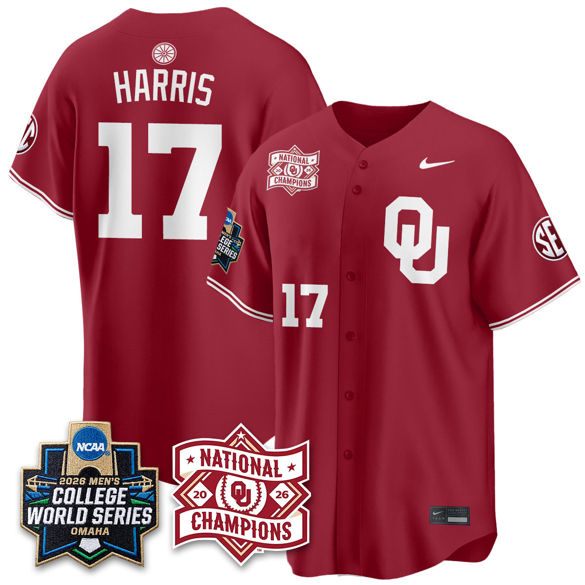 OU 2026 NCAA Baseball College World Series Champions Vapor Jersey - Stitched