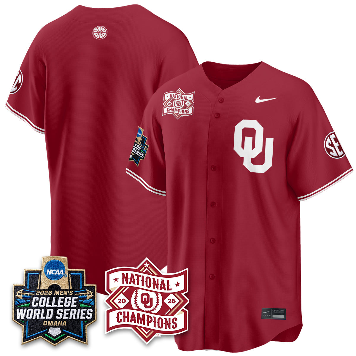 OU 2026 NCAA Baseball College World Series Champions Vapor White Jersey - Stitched