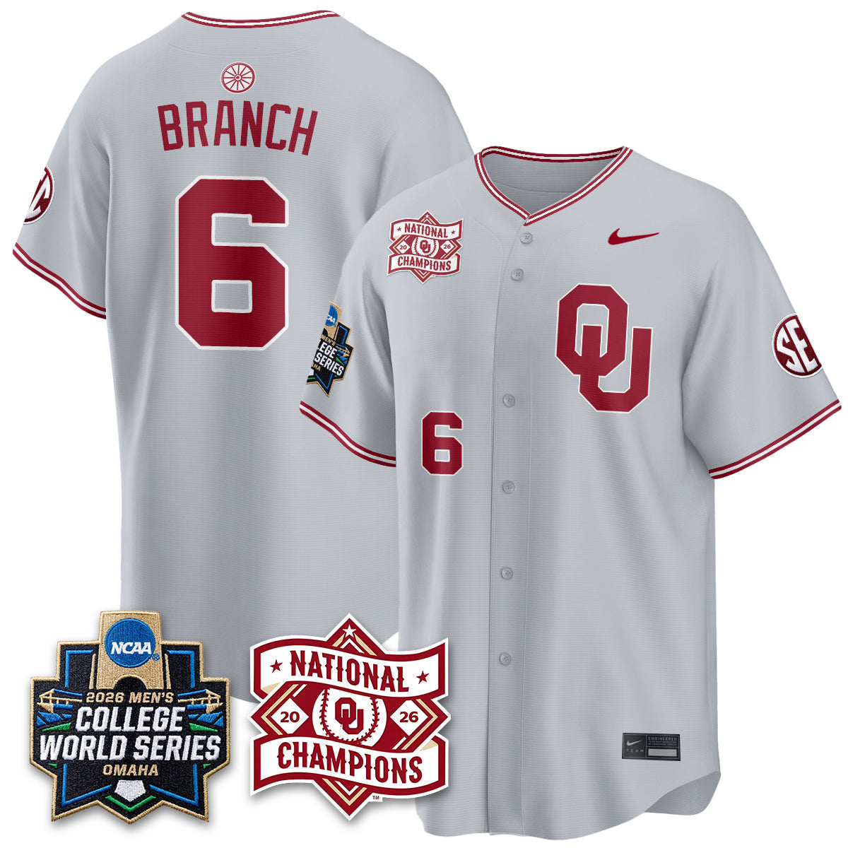 OU 2026 NCAA Baseball College World Series Champions Vapor Jersey - Stitched