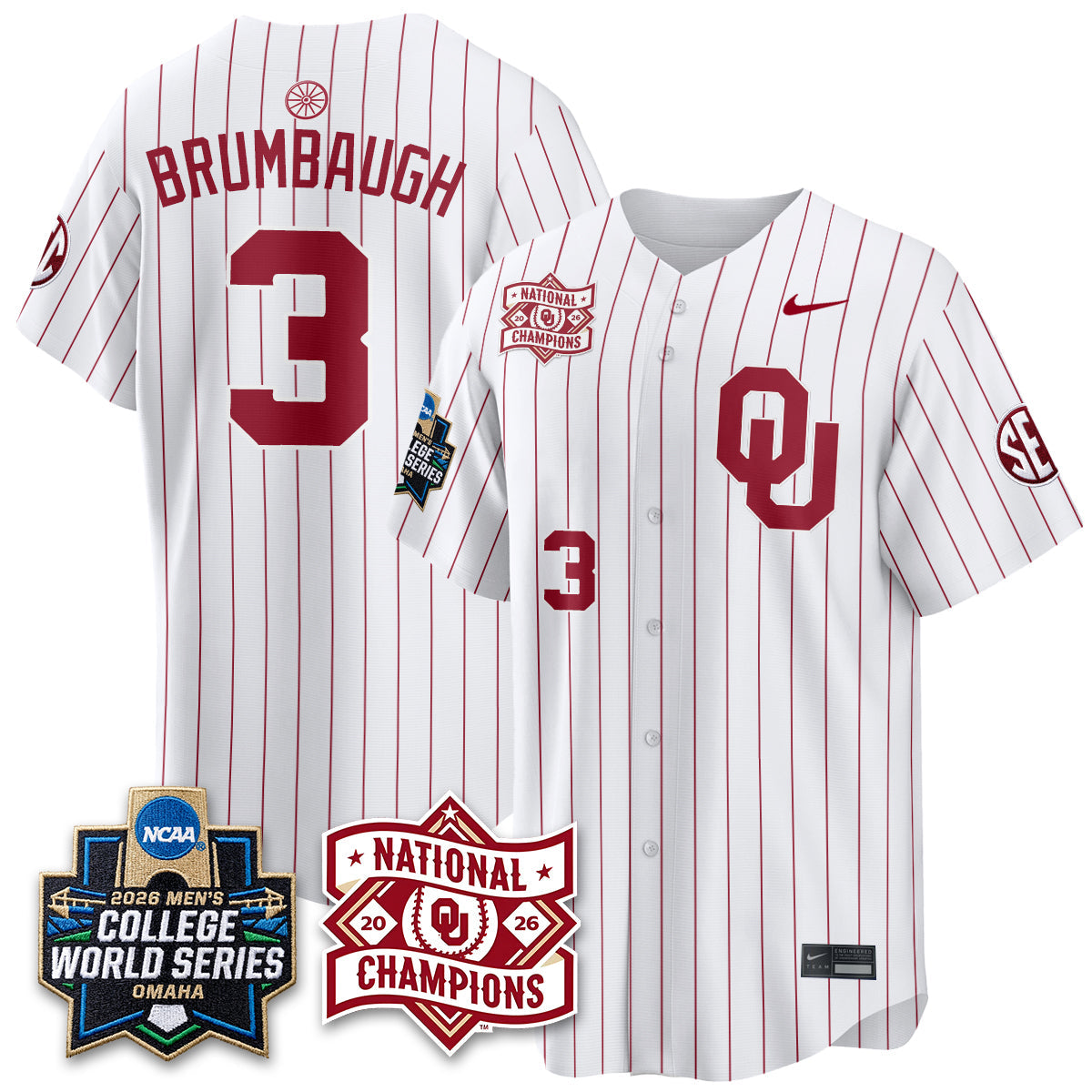 OU 2026 NCAA Baseball College World Series Champions Vapor White Jersey - Stitched